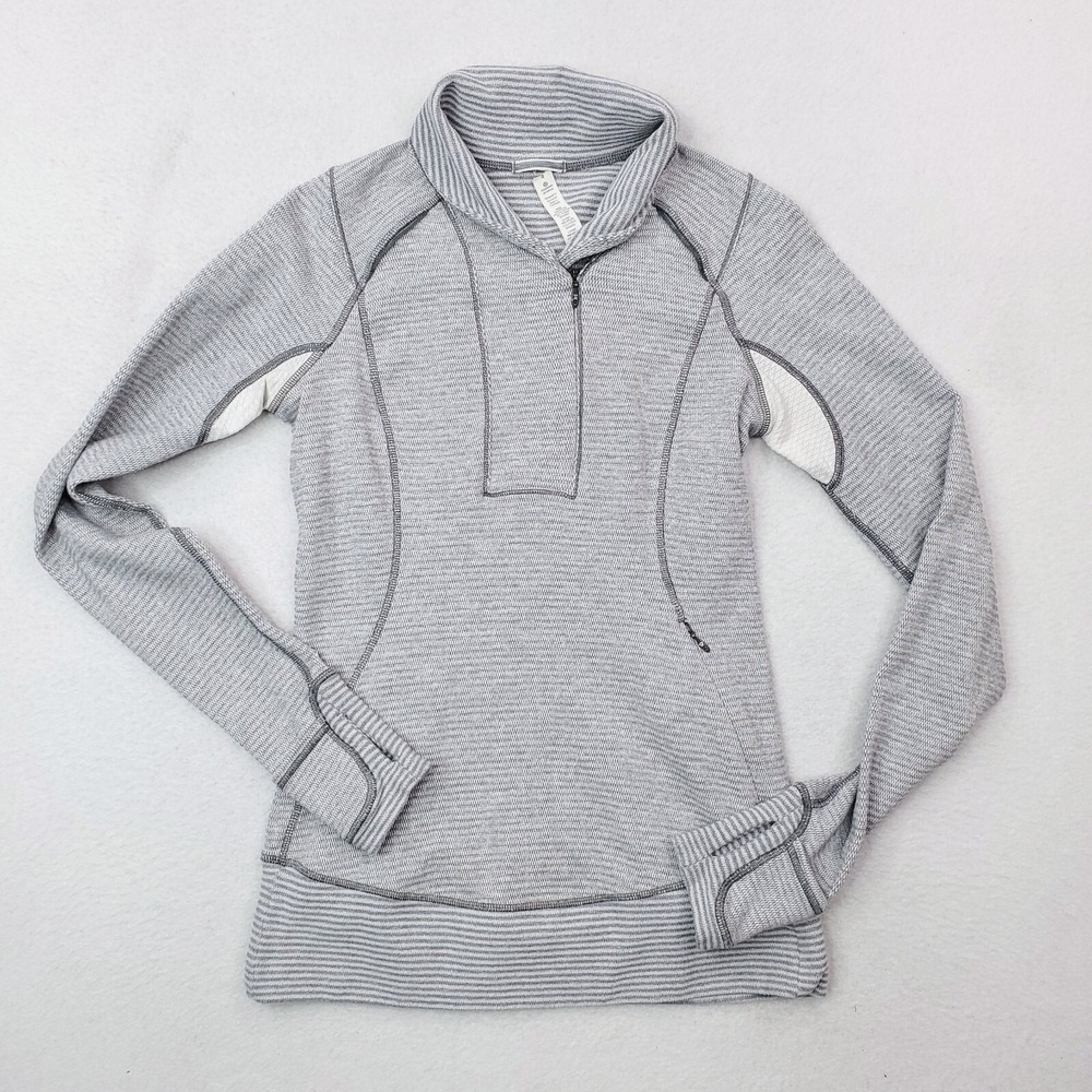 Lululemon Think Fast Pullover Womens 4 Gray Quarter Zip Thumbholes Athleisure